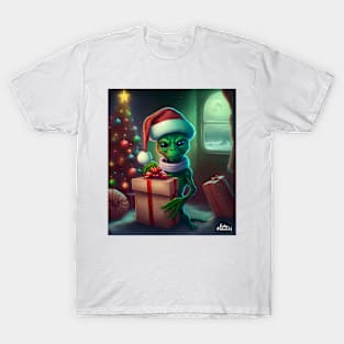 Alien With Christmas Present T-Shirt